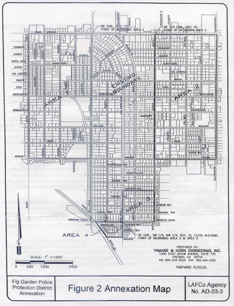 Annexation Map, Fig Garden Police Protection District. Local Area Formation Commission Public Notice, Fresno County, Fresno, California. 